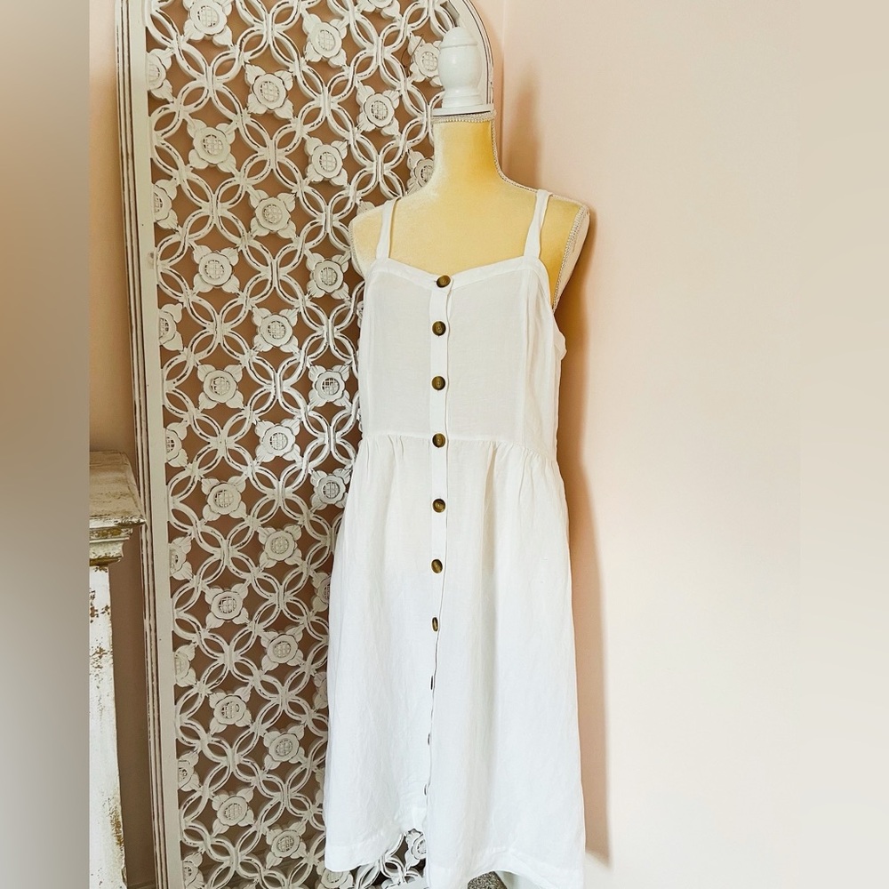 Loft white linen midi dress size L
